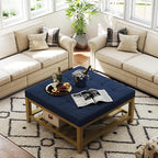 Befurtori Large Square Ottoman Coffee Table, Linen Solid Upholstered Footrest - Image 4