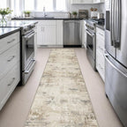 2.6x14 Washable Runner Rug:Modern Abstract Soft Carpet Beige Brown | - Image 5