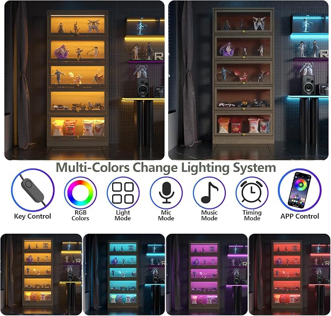 Display Cabinet with Acrylic Glass Doors, 5-Tiers Curio Cabinet with LED - Image 4