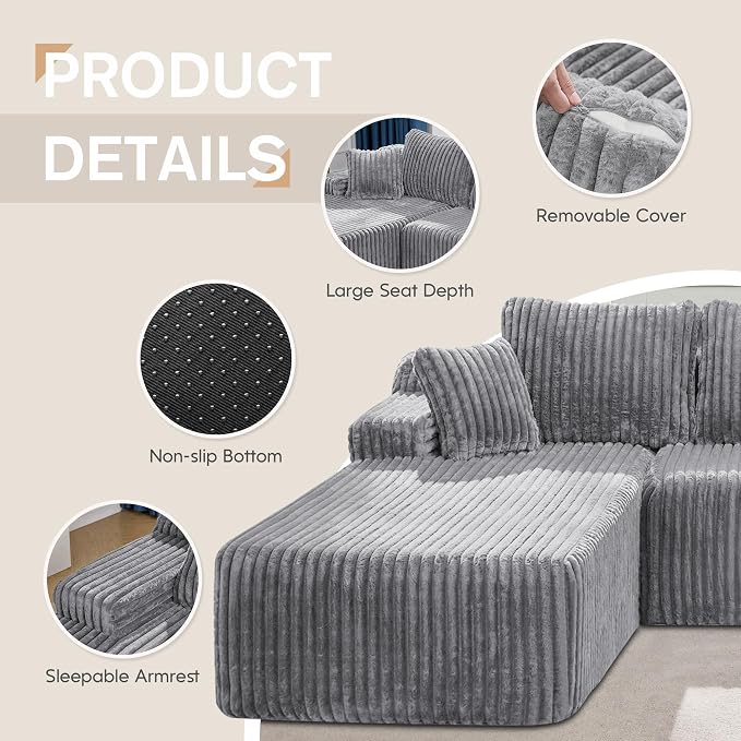 Hobestluk Modular Sectional Sofa Couches L-Shape Couch 3 Seat Modular Sofa - Image 5
