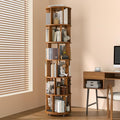 6 Tier Solid Wood Rotating Bookshelf on Wheels, 360° Spinning Book Shelf Tower by IUNVR
