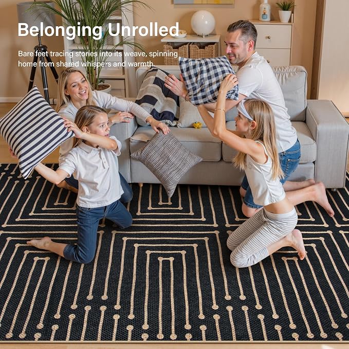 Lahome Maze Lines Washable Kitchen Runner Rug, 2x8 Black Outdoor Runner Rug | - Image 4