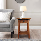 Leick Home Mission End Table, Solid Wood, 18 in. Round, 1 Storage Drawer - Image 2