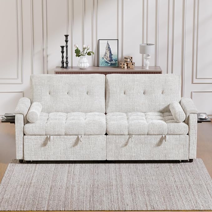 Convertible Sleeper Sofa Bed, 86 Inch Chenille Pull Out Couch - Image 7