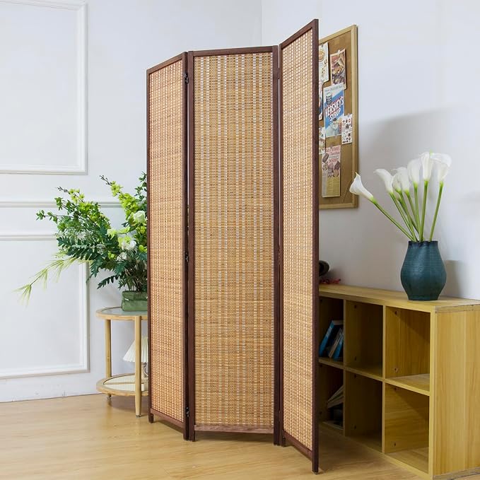 3 Panel Bamboo Room Divider Screen, 5.6 FT Tall Bamboo Divider Folding Panel - Image 3