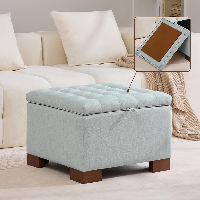 WUTUTUEE 24" Fabric Square Storage Ottoman by WUTUTUEE