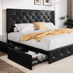 Allewie King Size Black Metal Faux Leather Platform Bed Frame by Allewie