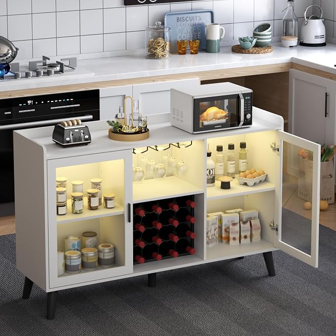 Loomie Wine Bar Cabinet with LED Light, Home Coffee Cabinet with Wine Rack and - Image 7