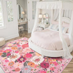 Pink Floral Area Rug 5x7 for Living Room Bedroom | Ultra-Thin; Non Slip; Stain - Image 2