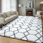 5x7 Area Rugs for Living Room Bedroom, Fluffy White and Grey Geometric Rug | - Image 5