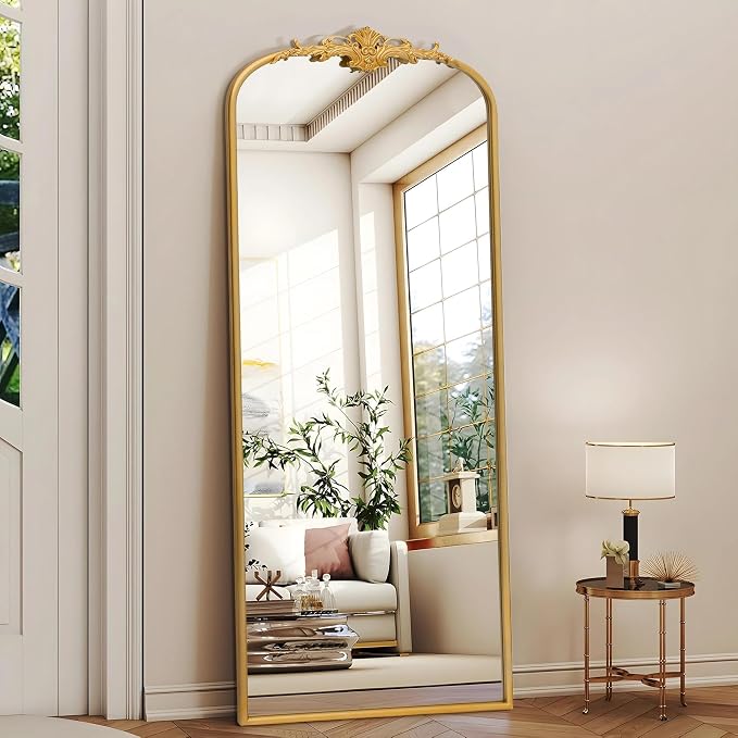 Besdomus Antique Full Length Mirror: 21"x56" French Gleaming Gold Arched Full - Image 2
