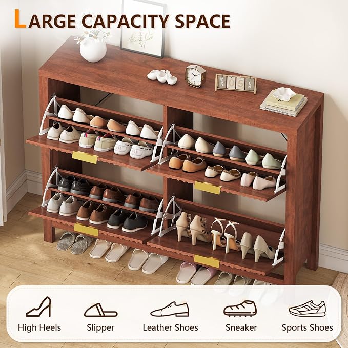 YOMILUVE Shoe Cabinet Storage for Entryway, Fluted Walnut Shoe Cabinet - Image 4