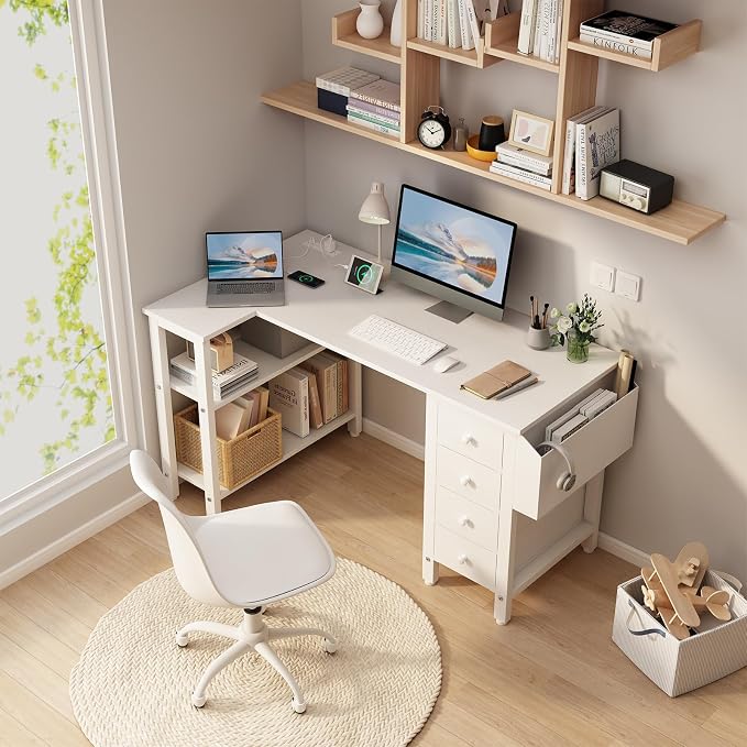 Lufeiya White L Shaped Computer Desk - Image 2