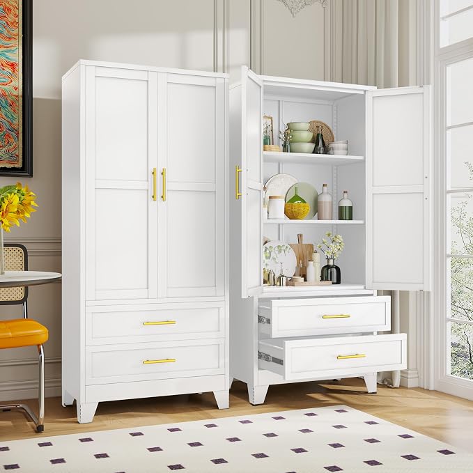 GAIOUS Steel Pantry Cabinet, 2 Adjustable Shelf and 2 Drawers, Freestanding by GAIOUS