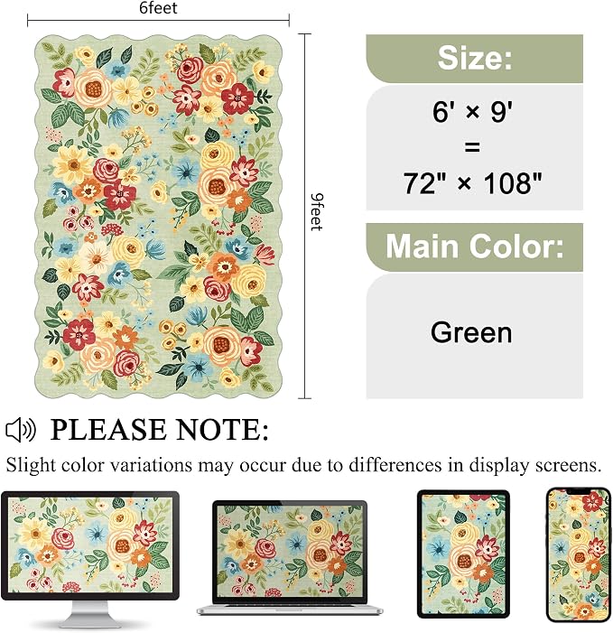 DUKINO 6x9 Area Rugs, Floral Washable Rug - Image 2