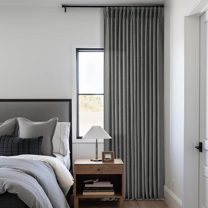 Dark Gray Linen Pinch Pleated Light Filter Curtains 102 Inches Long 2 Panels by Twodrapes