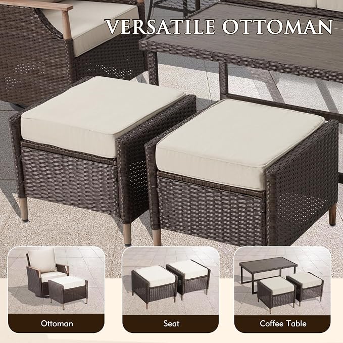 MELLCOM 7 Piece Patio Furniture Set Wicker Patio Conversation Set Rocking - Image 5