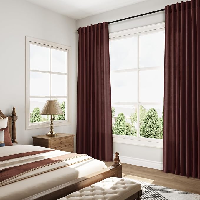 Reddish Brown Linen Blend Light Filtering Back Tab Curtains 108 Inches Long - Image 8