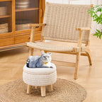 Wimarsbon Pouf Ottoman, 100% Cotton Knitted Boho Footstool, Round Footrest - Image 2