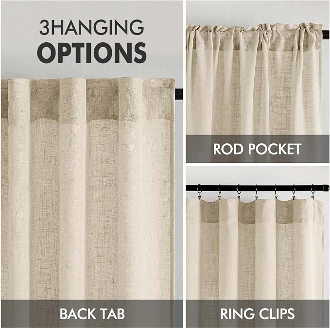 MIULEE Linen Curtains 52x54 Inch Length 2 Panels - Image 3