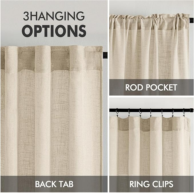 MIULEE Linen Curtains 52x90 Inch Length 2 Panels - Image 3