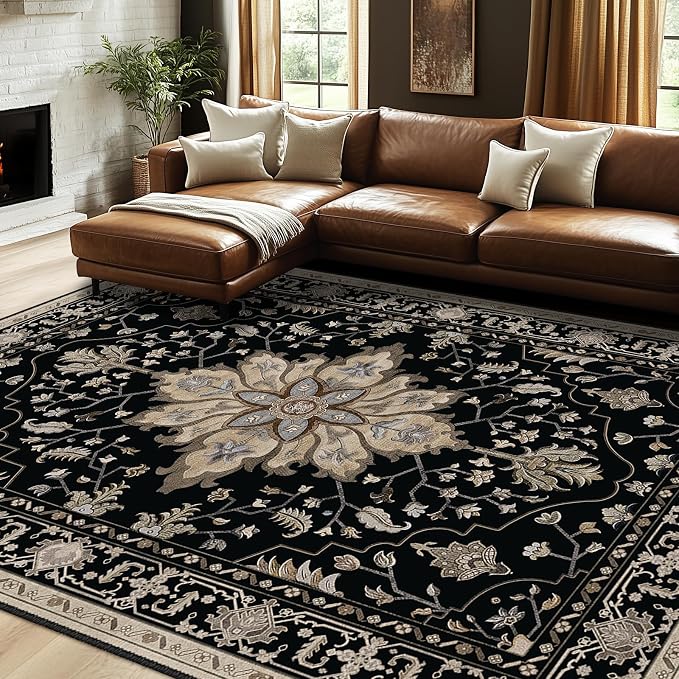 RELEANY Washable Area Rug, Water Repellent, Pet Friendly, Vintage Floral Boho by RELEANY