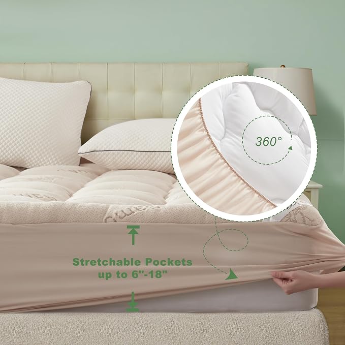 BEDLORE Queen Mattress Topper Viscose Derived from Bamboo, Thick Pillow Top - Image 6