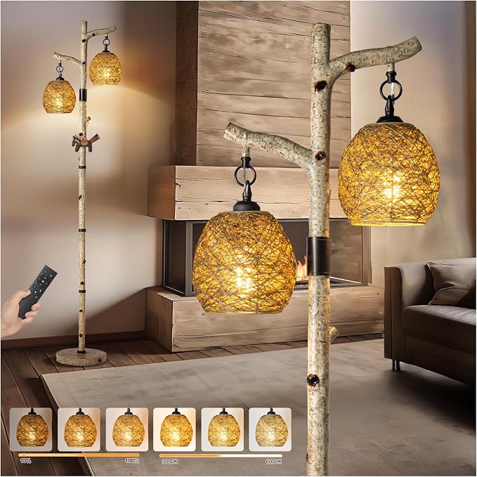 Scenekoy 68.5" Rustic Farmhouse Remote Control Switch Birch Tree Floor lamp by SCENEKOY