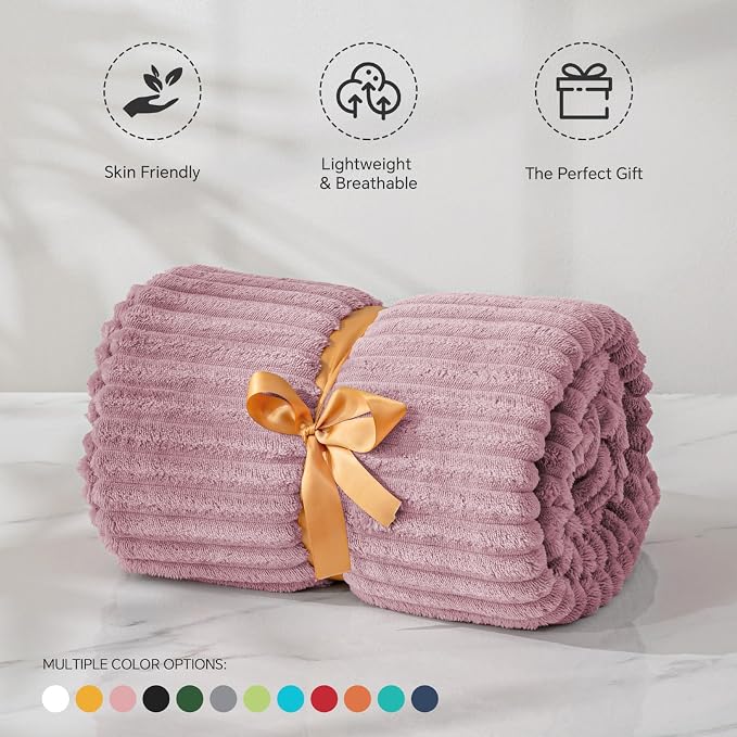 BEDELITE 3D Ribbed Berry Purple Fleece Throw Blanket - Image 5