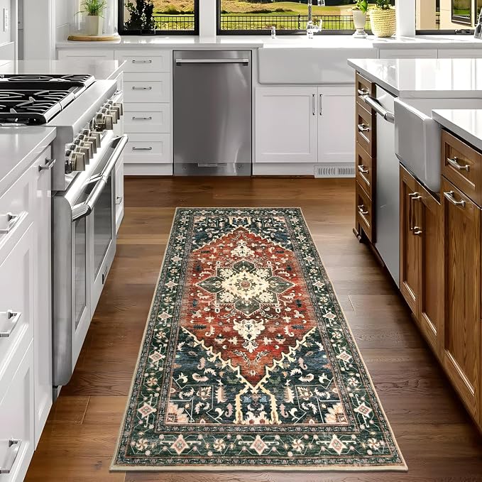 Yamaziot Washable Runner Rug, 3x6 Non-Slip Boho Vintage Hallway Kitchen Rug | - Image 7