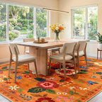 RELEANY Floral Washable 9x12 Area Rugs BurntOrange | Flower Carpet Print Boho - Image 2