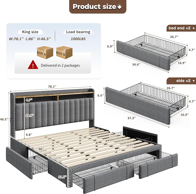 EnHomee Upholstered King Size Bed Frame - Image 2