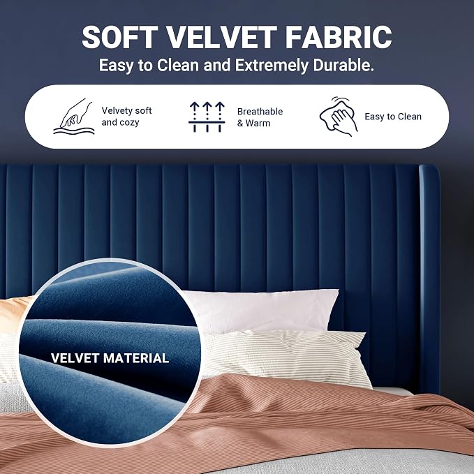 Allewie Full Size Velvet Bed Frame/Vertical Channel Tufted Wingback - Image 6