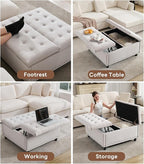 Tbfit Large Square Storage Ottoman Bench, Tufted Upholstered Coffee Table - Image 3