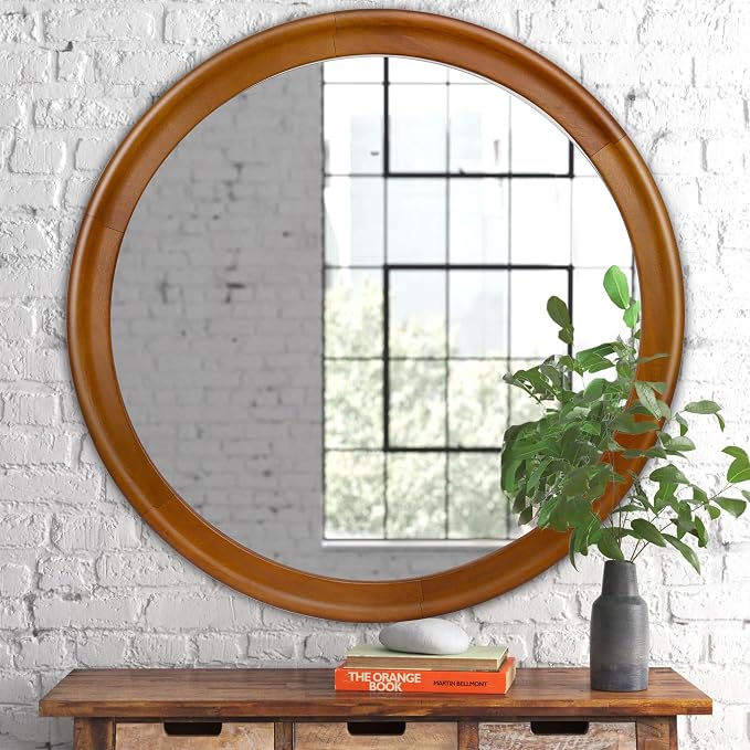 Round Wood Mirror for Wall, 36 Inch Circle Decorative Mirror by WIOWUR