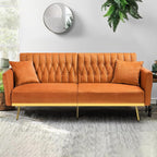 70” Velvet Futon Sofa Bed w/Adjustable Armrests & 2 Pillows, Convertible Futon - Image 2