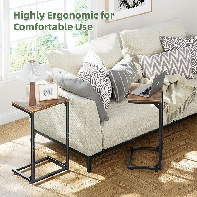 Simple Trending C Shaped Side Table, Small End Table Set of 2, TV Trays Sofa - Image 7