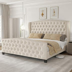 LARMACE King Size Bed Frame Velvet Upholstered Platform Bed by LARMACE