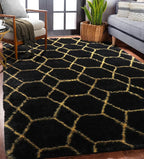 Area Rugs for Living Room, 5x8 Fluffy Black and Gold Bedroom Geometric Rug | - Image 6