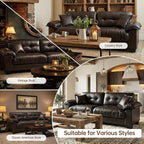 Faux Leather Sofa, Mid Century Modern Leather Upholstered Deep Loveseats - Image 9
