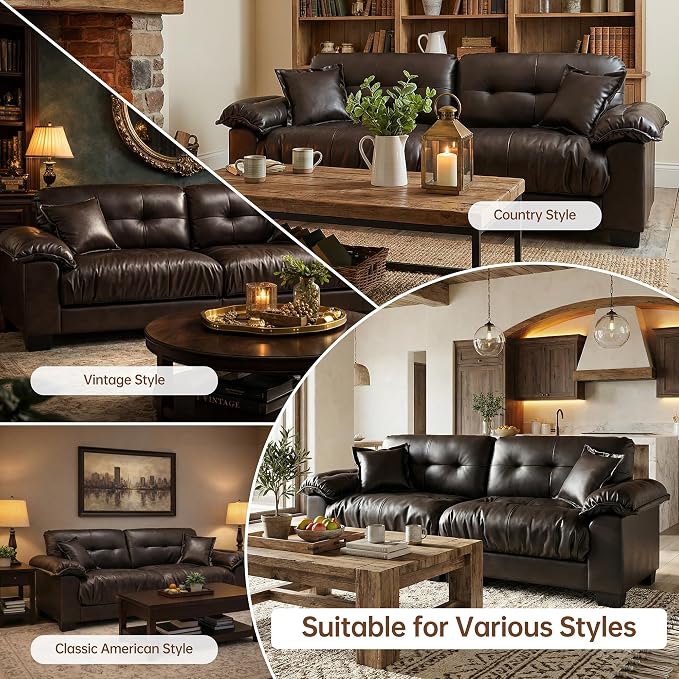 Faux Leather Sofa, Mid Century Modern Leather Upholstered Deep Loveseats - Image 9