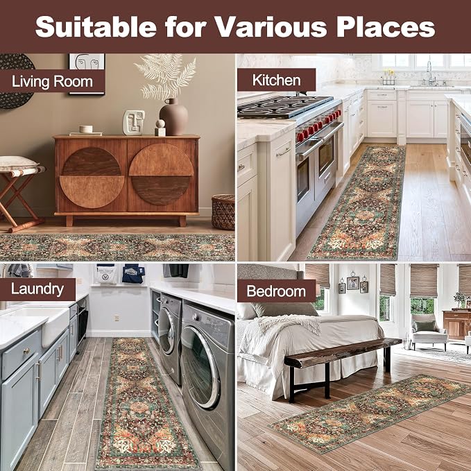 Yamaziot Washable Runner Rug, 2x8 Non-Slip Boho Vintage Hallway Kitchen Rug | - Image 7