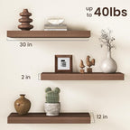 30Inch Walnut Floating Shelves for Wall, 12 Inch Deep Shelves for Bedroom - Image 3