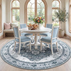 RELEANY Area Rugs Round 7ft Washable Non-Slip, Floral Vintage Distress Print by RELEANY