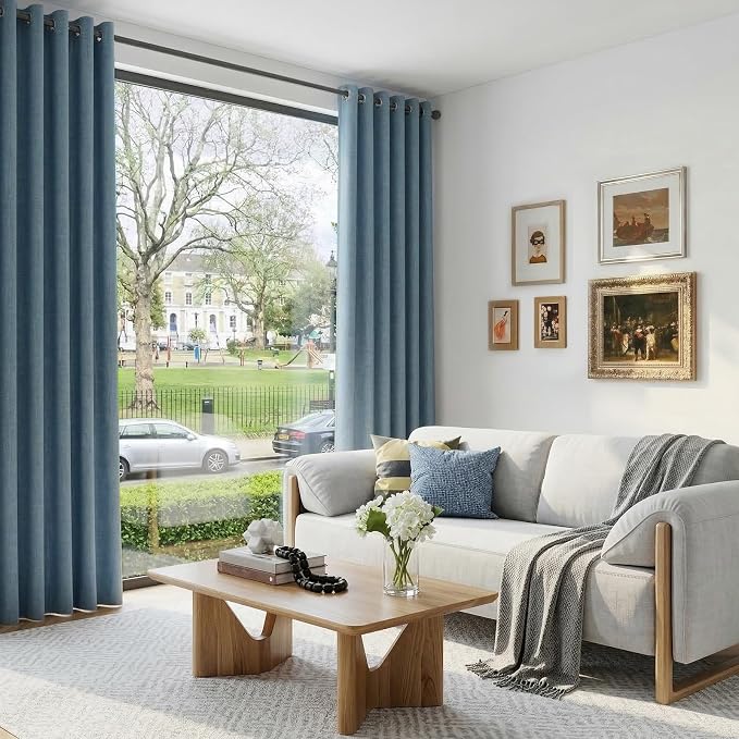 100% Blackout Linen Textured Curtains 84 Inch Long, Stone Blue | 100% Blackout - Image 5