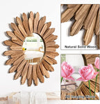 Emfogo Wall Mirror 21 inch Rustic Wood Sunburst Boho Mirror Wall Decor Home - Image 4