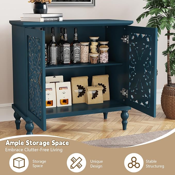 ARTPOWER Accent Cabinet with 2 Doors, Vintage Carved Wood Storage Cabinet - Image 3