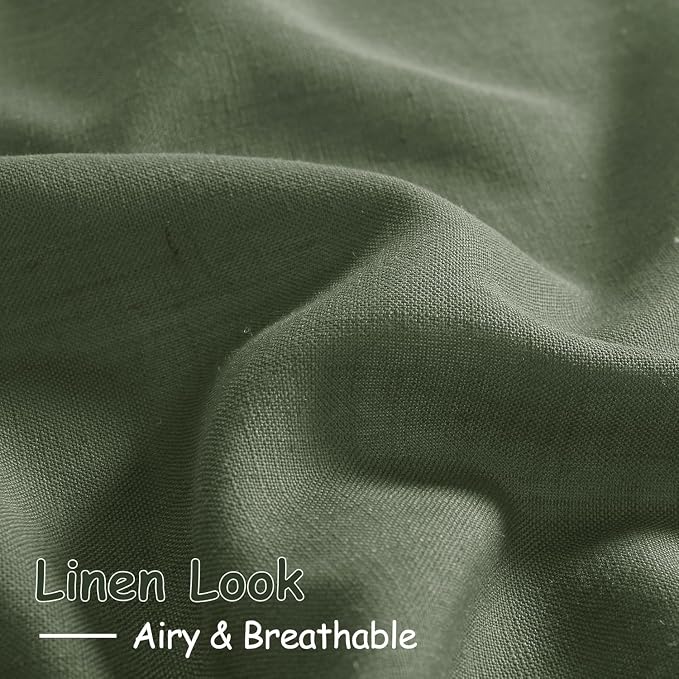 Olive Green Linen Curtains 30 Inch Length Short Kitchen, Semi Sheer Boho Cafe - Image 4