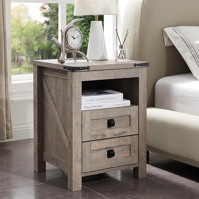 T4TREAM Farmhouse Nightstand Set of 2, Rustic End Table - Image 2