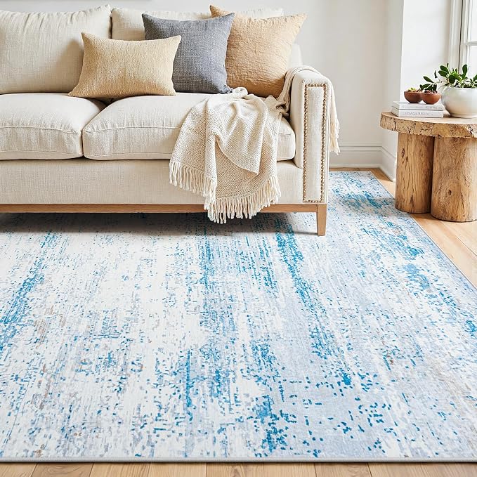 9x12 Washable Area Rug for Living Room Bedroom: Non-Slip Modern Light Blue | - Image 9